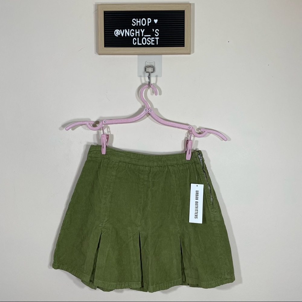 Urban Outfitters Pleated Corduroy Mini Skirt Green